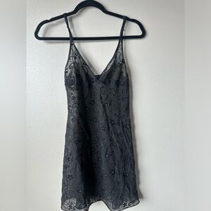 Vintage Black Sheer Floral Slip Mini Dress M